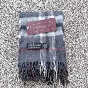 John Hanly & Co. Ltd. Extra Fine Merino Wool Plaid Scarf 70"x12" Fringe Classic